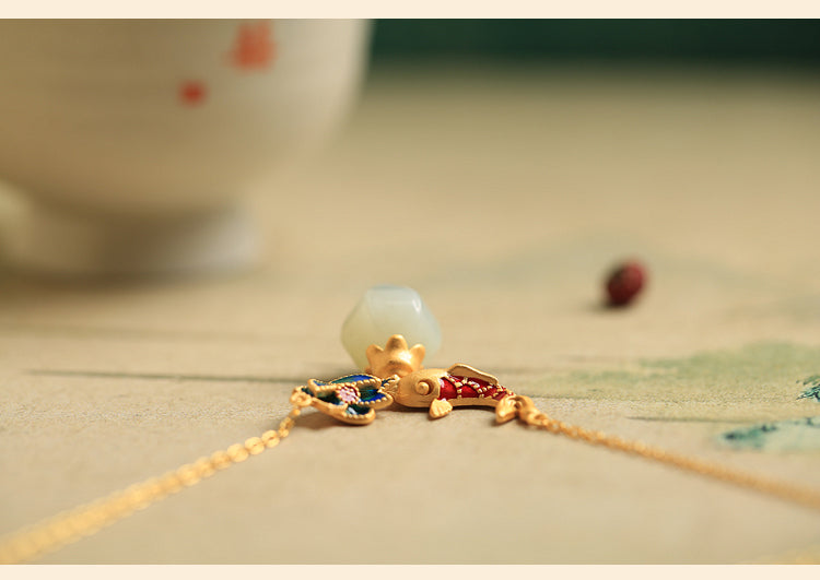 Koi Lotus Flower Jade Necklace｜China chic Jade Jewelry