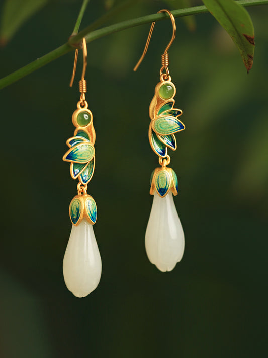 Magnolia Flower Jade Earrings | Jade Jewelry