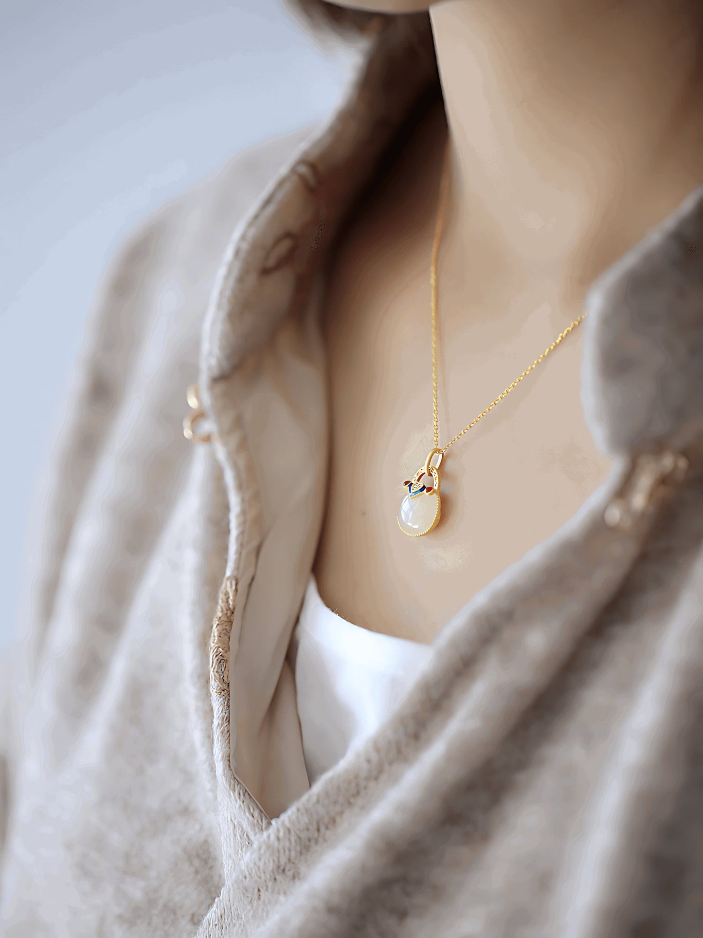 Coin-purse Jade Necklace- Jade Necklace -Jade Jewelry - Silver Necklace -Silver Jewelry- Sterling SIlver Jewelry-ORIENTGEM