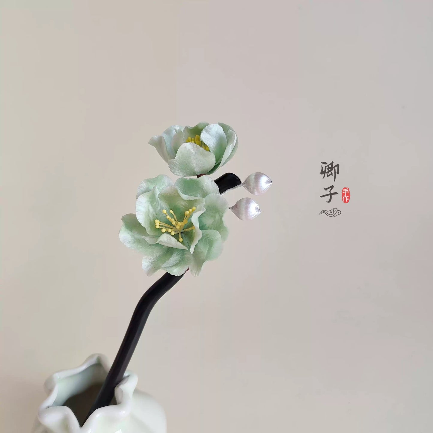 Ebony Velvet Flower Hairpin - Velvet Flower - ORIENTGEM