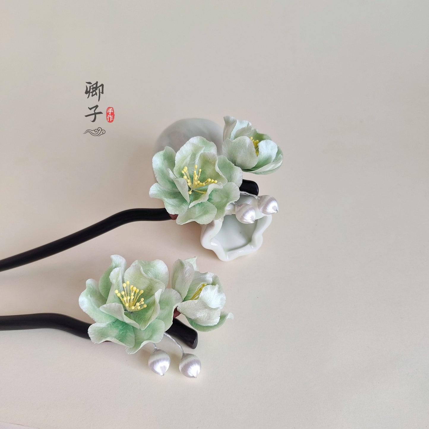 Ebony Velvet Flower Hairpin - Velvet Flower - ORIENTGEM