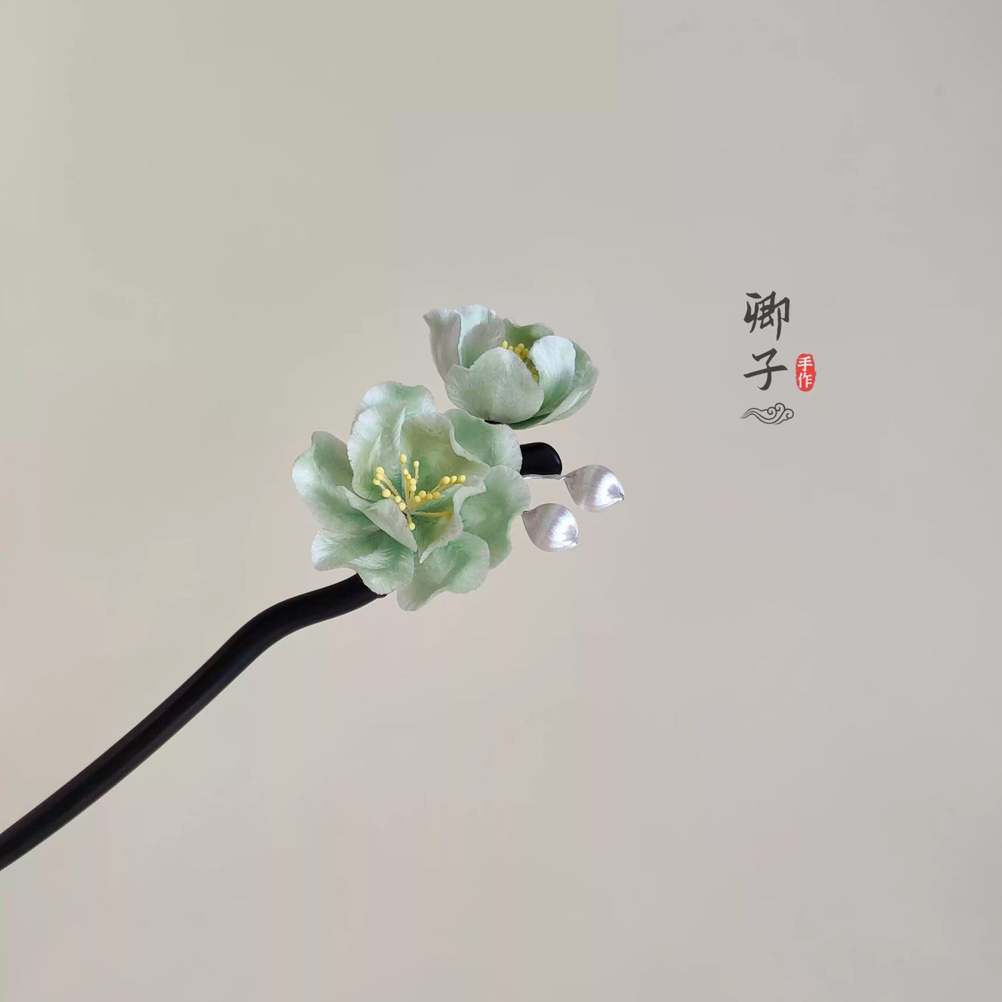 Ebony Velvet Flower Hairpin - Velvet Flower - ORIENTGEM