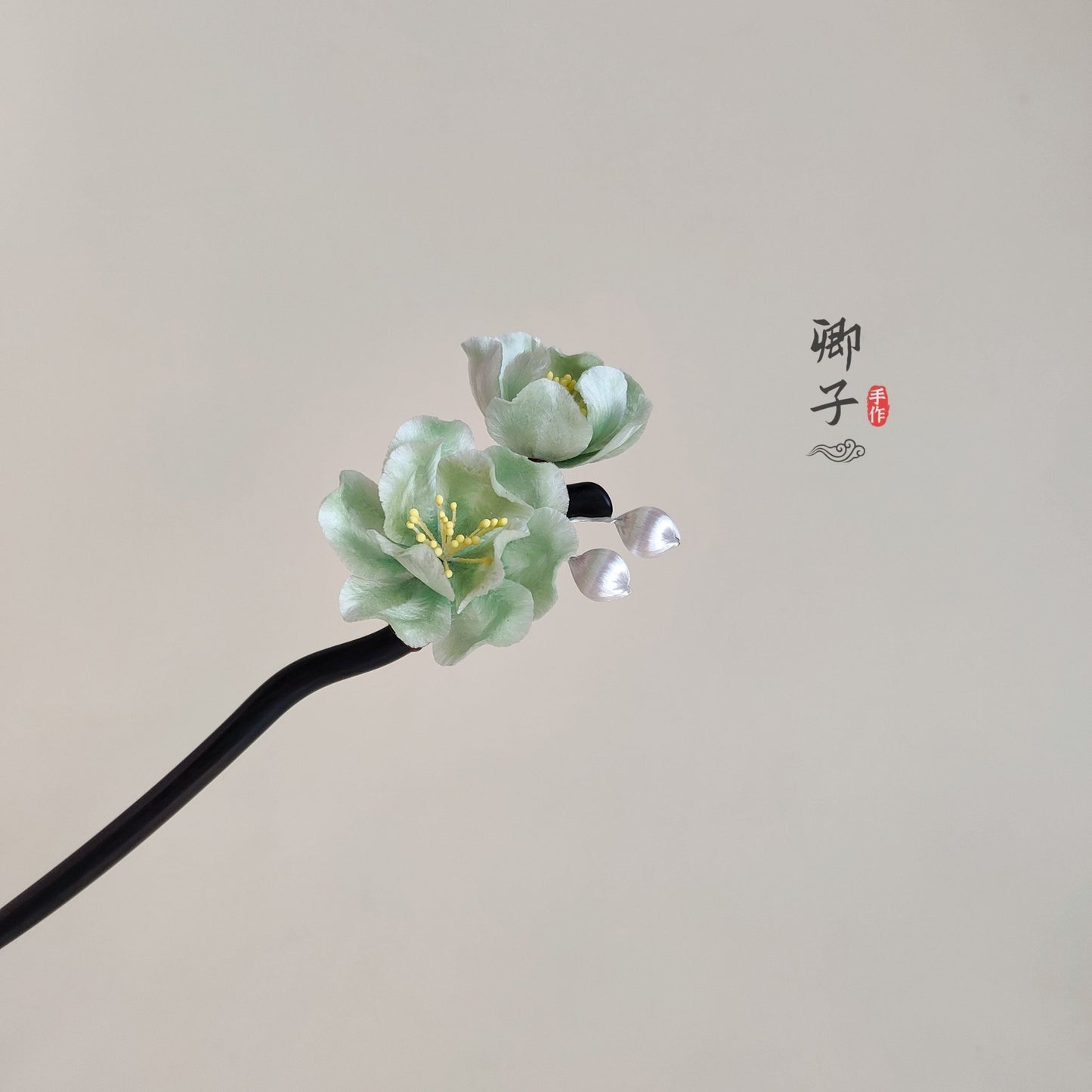 Ebony Velvet Flower Hairpin - Velvet Flower - ORIENTGEM