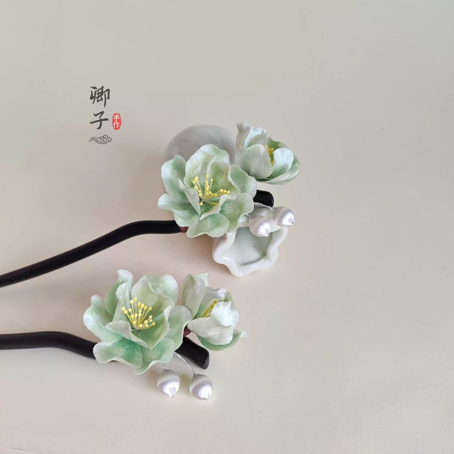 Ebony Velvet Flower Hairpin - Velvet Flower - ORIENTGEM