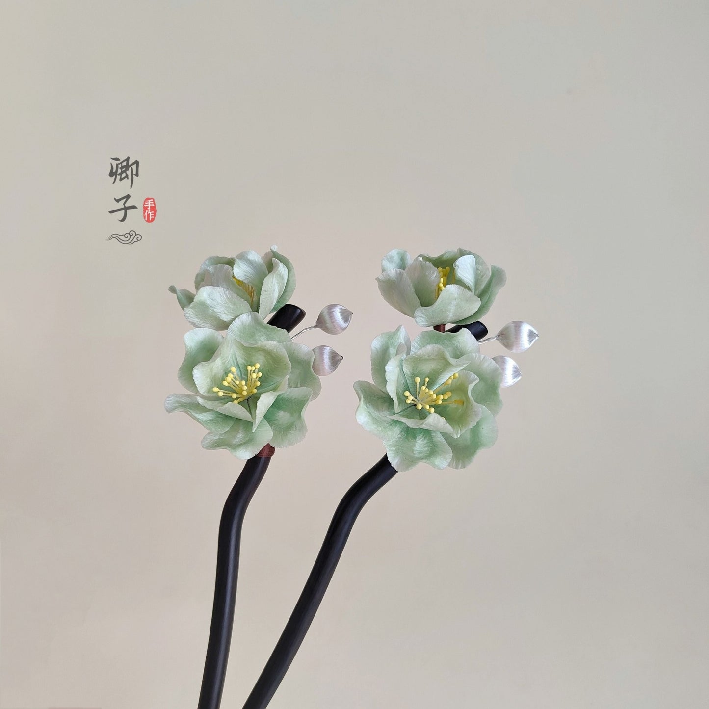 Ebony Velvet Flower Hairpin - Velvet Flower - ORIENTGEM
