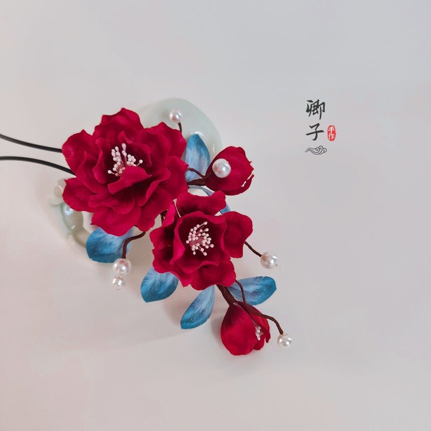 Ethereal Gauze Velvet Hairpins - Velvet Flower - ORIENTGEM