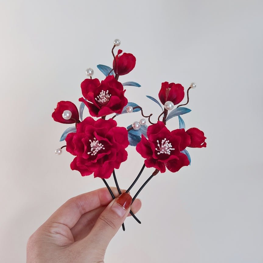 Ethereal Gauze Velvet Hairpins - Velvet Flower - ORIENTGEM
