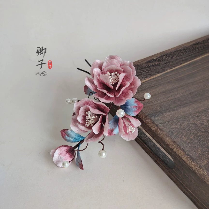 Ethereal Gauze Velvet Hairpins - Velvet Flower - ORIENTGEM