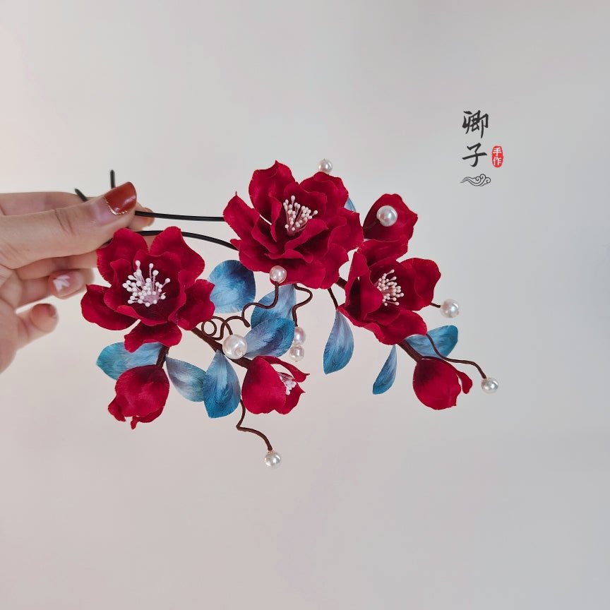 Ethereal Gauze Velvet Hairpins - Velvet Flower - ORIENTGEM