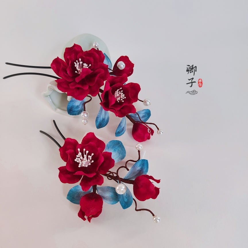 Ethereal Gauze Velvet Hairpins - Velvet Flower - ORIENTGEM