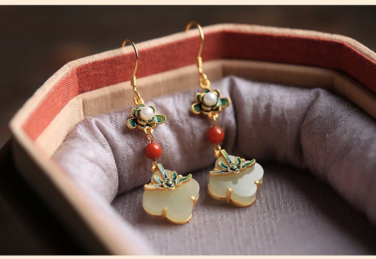 Four Leaf Clover Jade Earrings - Jade Jewelry -Silver earring -Sterling Silver Earrings -Silver Jewelry - ORIENTGEM