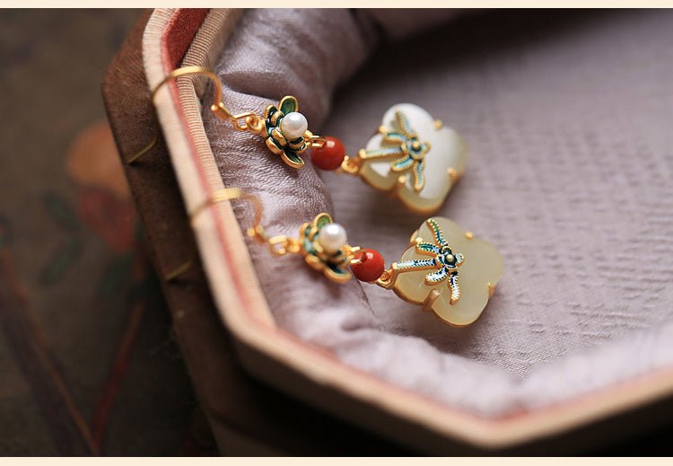 Four Leaf Clover Jade Earrings - Jade Jewelry -Silver earring -Sterling Silver Earrings -Silver Jewelry - ORIENTGEM