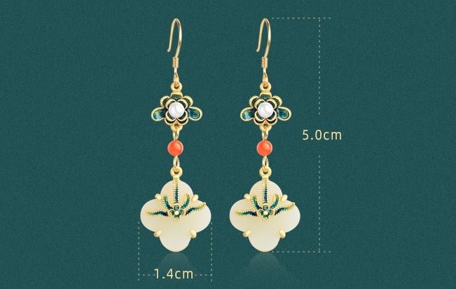 Four Leaf Clover Jade Earrings - Jade Jewelry -Silver earring -Sterling Silver Earrings -Silver Jewelry - ORIENTGEM