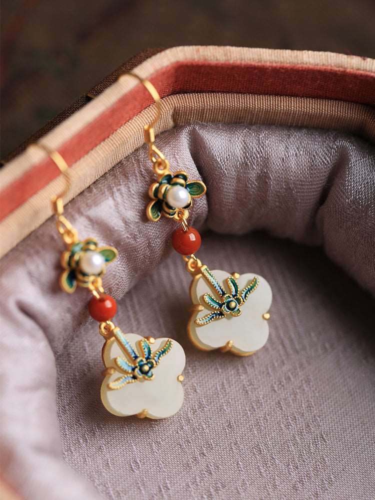 Four Leaf Clover Jade Earrings - Jade Jewelry -Silver earring -Sterling Silver Earrings -Silver Jewelry - ORIENTGEM