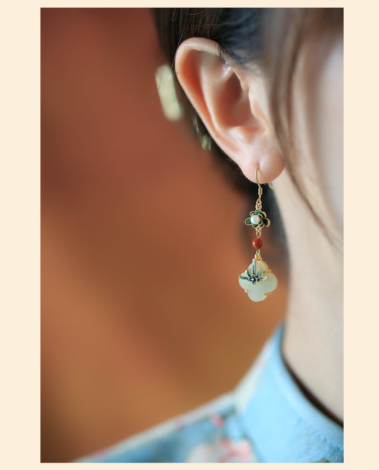 Four Leaf Clover Jade Earrings - Jade Jewelry -Silver earring -Sterling Silver Earrings -Silver Jewelry - ORIENTGEM