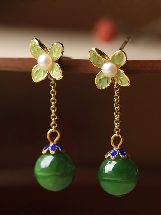 Four Leaf Clover Jade Earrings | Stylish Jewelry - earring - ORIENTGEM