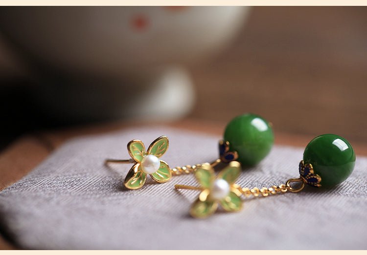 Four Leaf Clover Jade Earrings | Stylish Jewelry - OrientGem
