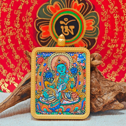 Hand - painted Regon Bodhisattva Tara Thangka Necklace - necklace - ORIENTGEM