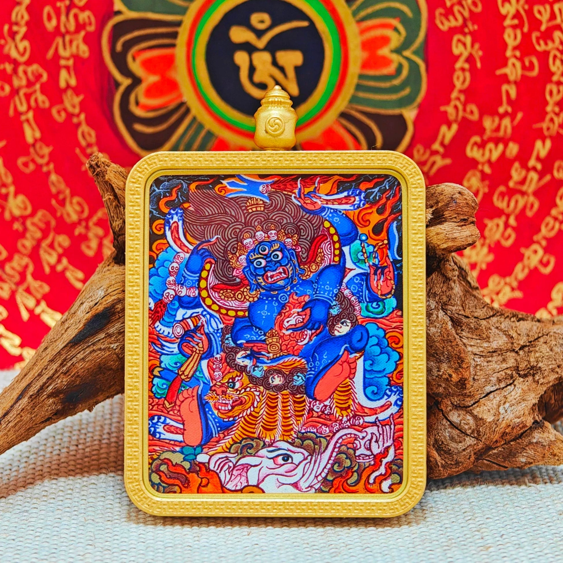 Hand - painted Regon Mahakala Thangka Necklace - necklace - ORIENTGEM