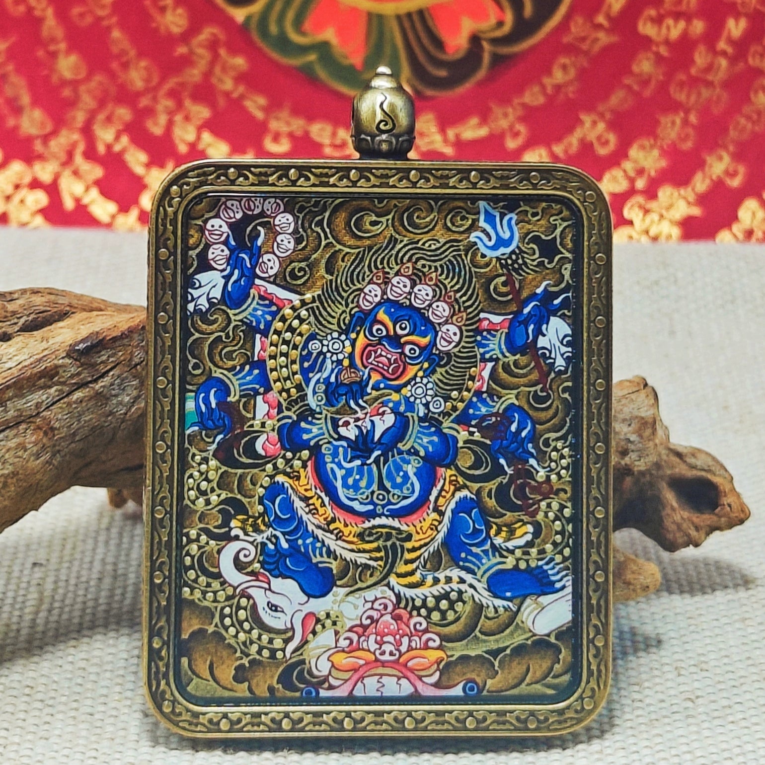 Hand - painted Regon Mahakala Thangka Necklace - necklace - ORIENTGEM