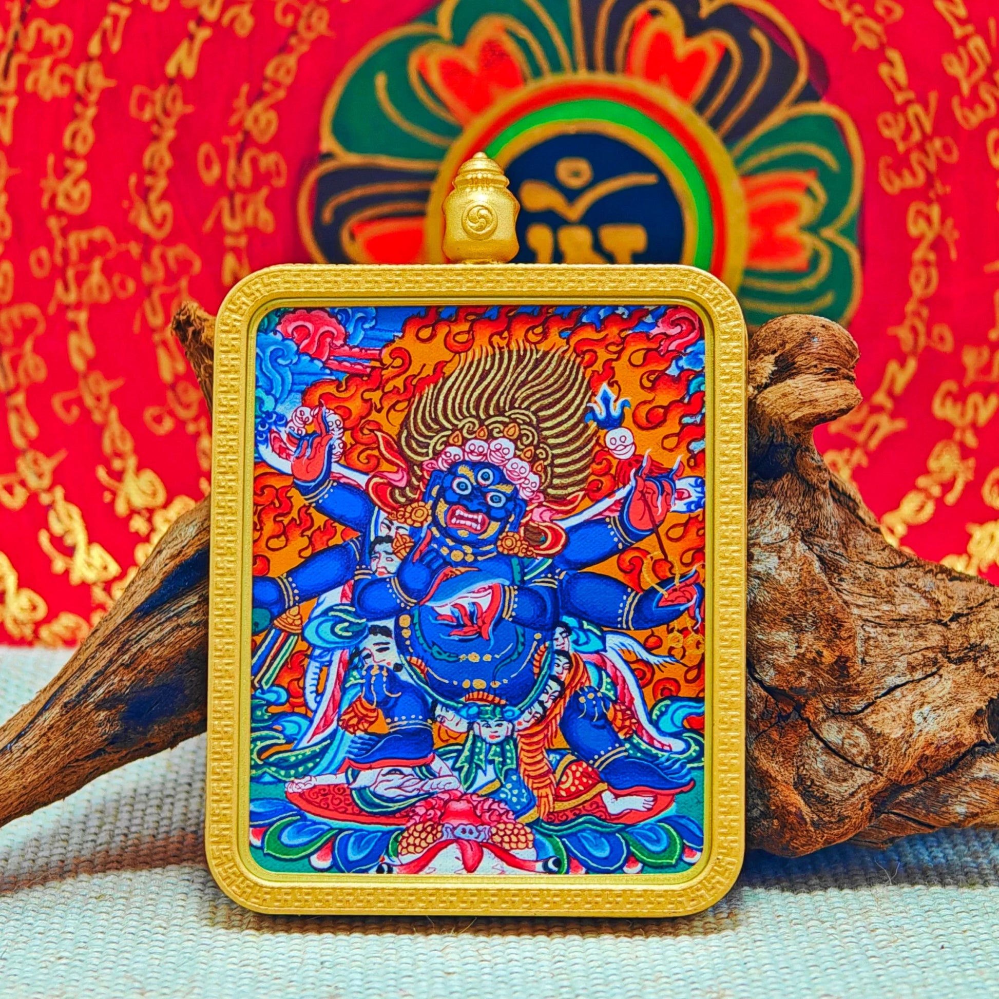 Hand - painted Regon Mahakala Thangka Necklace - necklace - ORIENTGEM