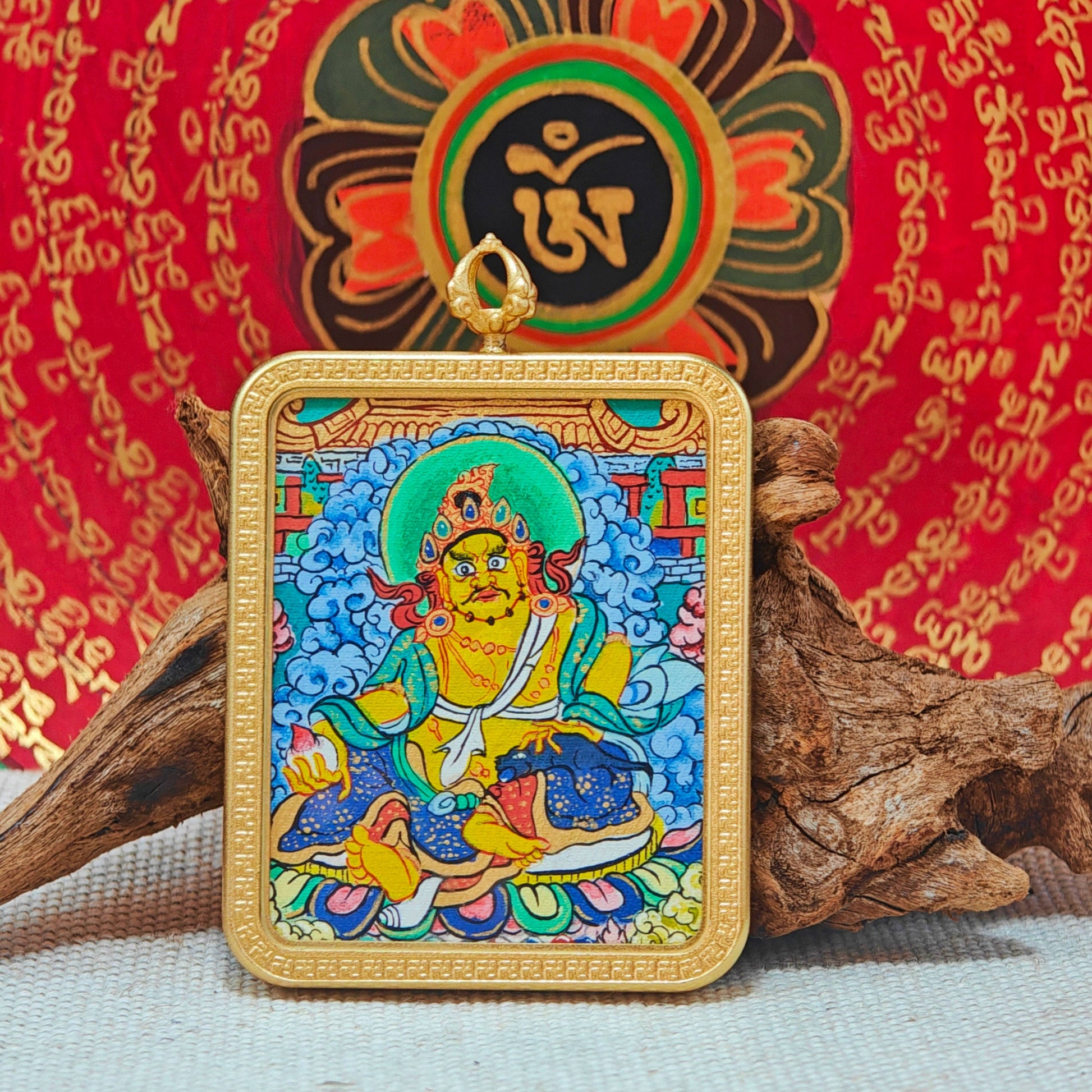 Hand - painted Regon Yellow Jambhala Thangka Necklace - necklace - ORIENTGEM