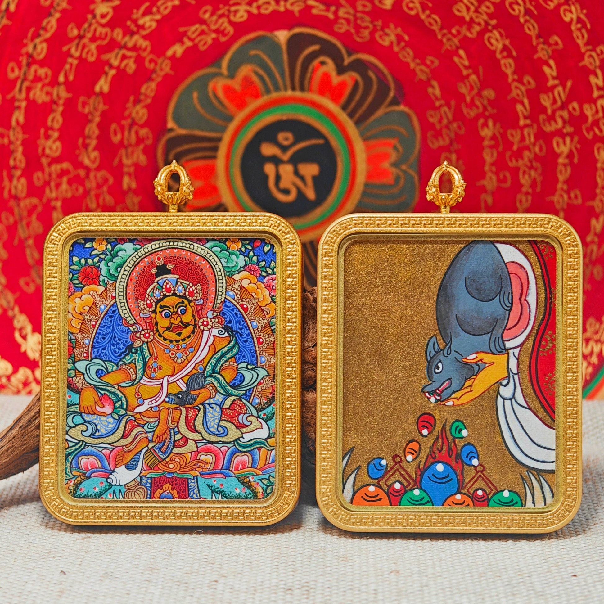 Hand - painted Regon Yellow Jambhala Thangka Necklace - necklace - ORIENTGEM