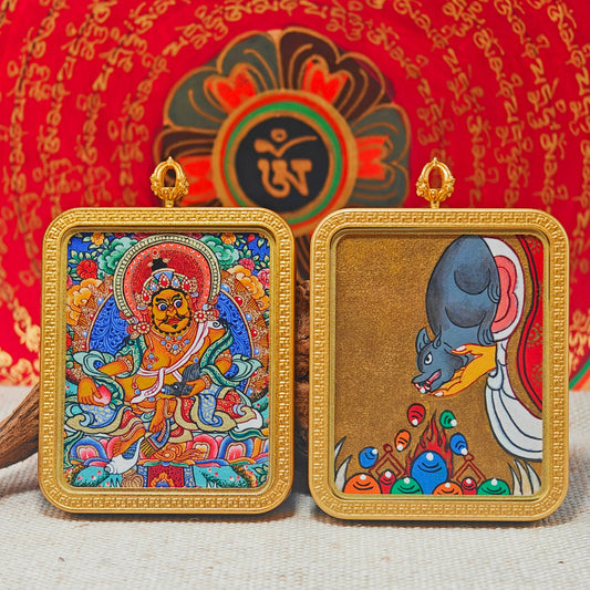 Hand - painted Regon Yellow Jambhala Thangka Necklace - necklace - ORIENTGEM