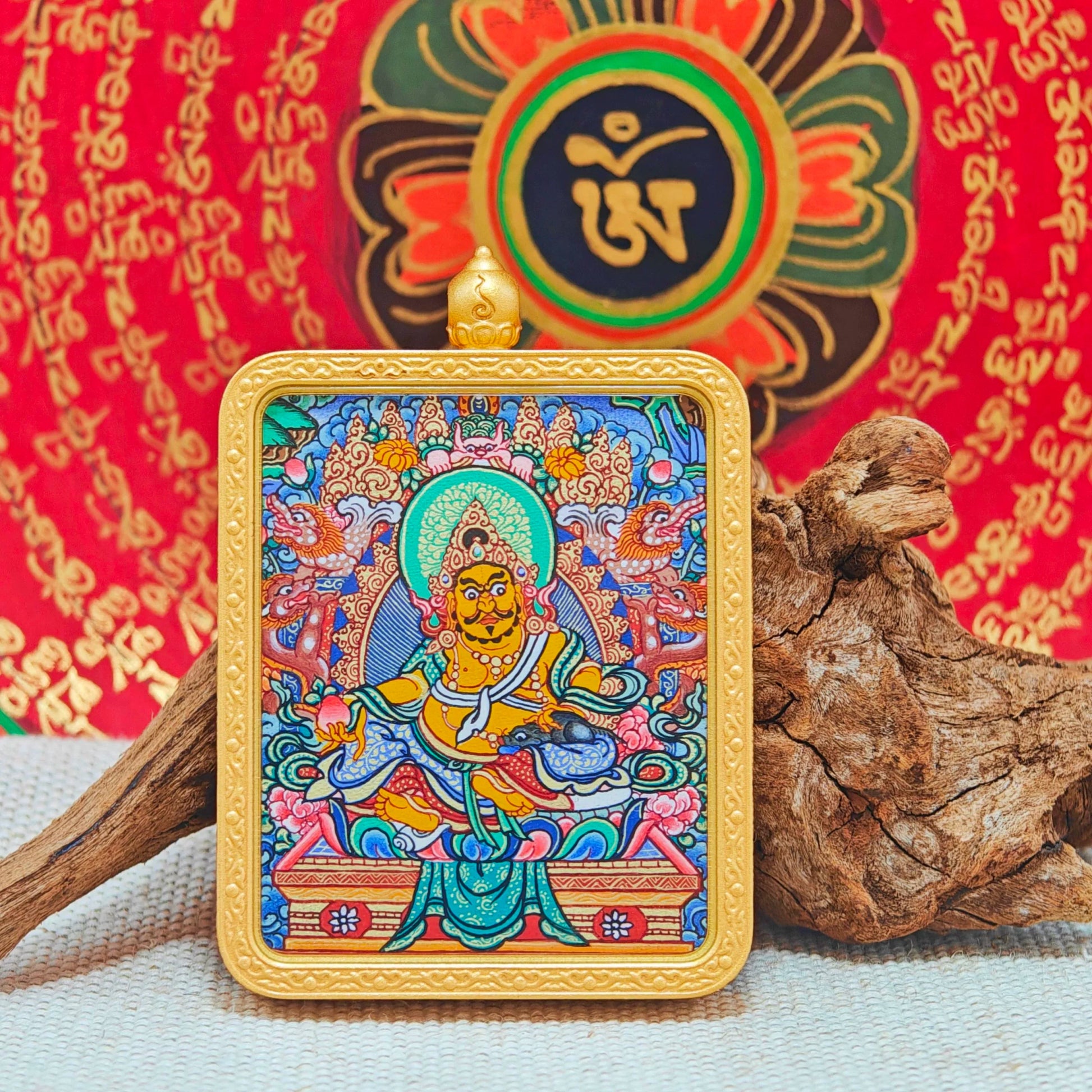 Hand - painted Regon Yellow Jambhala Thangka Necklace - necklace - ORIENTGEM