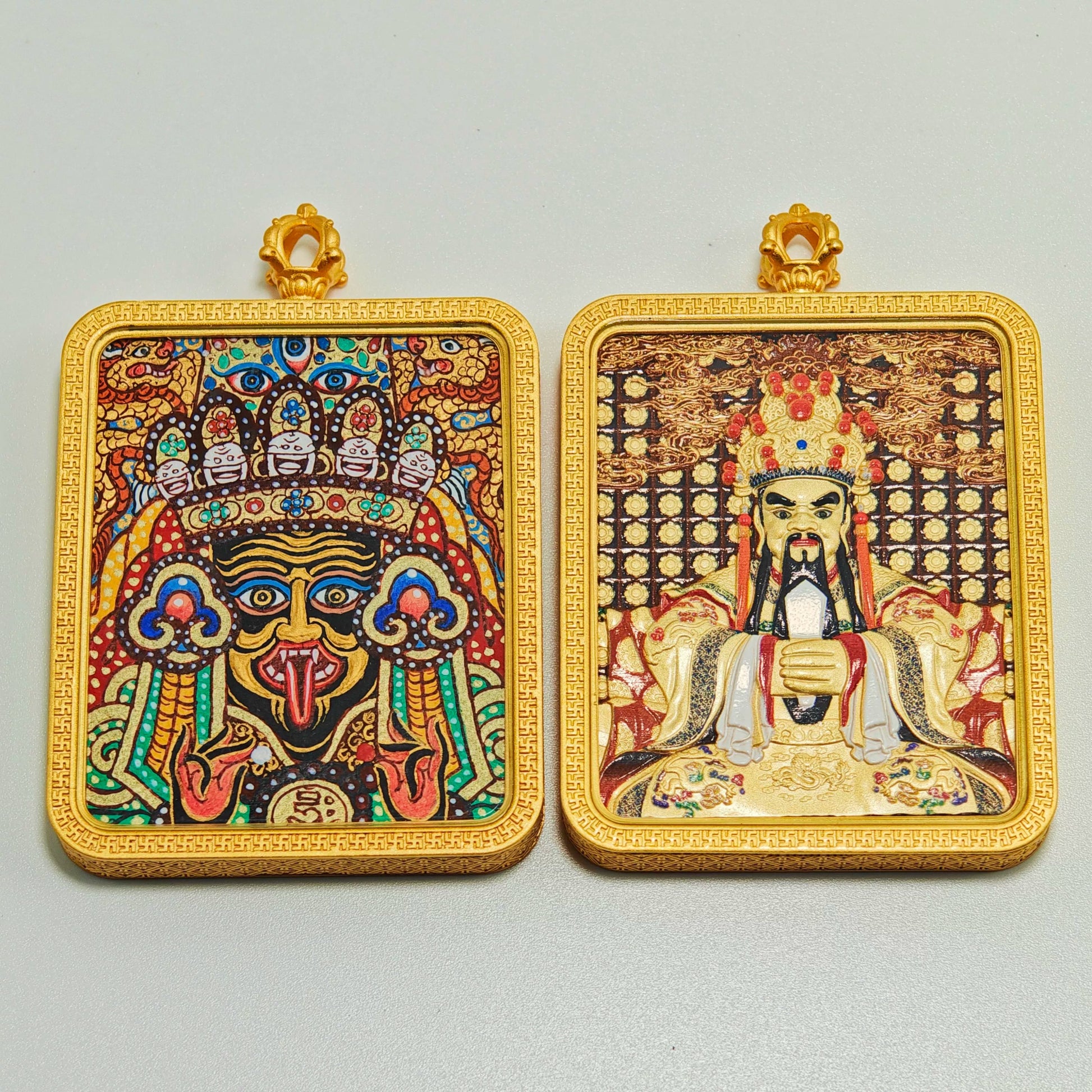 Hand - painted Regon Zashi Lhamo Thangka Necklace - necklace - ORIENTGEM