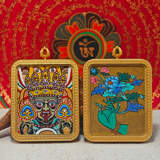 Hand - painted Regon Zashi Lhamo Thangka Necklace - necklace - ORIENTGEM