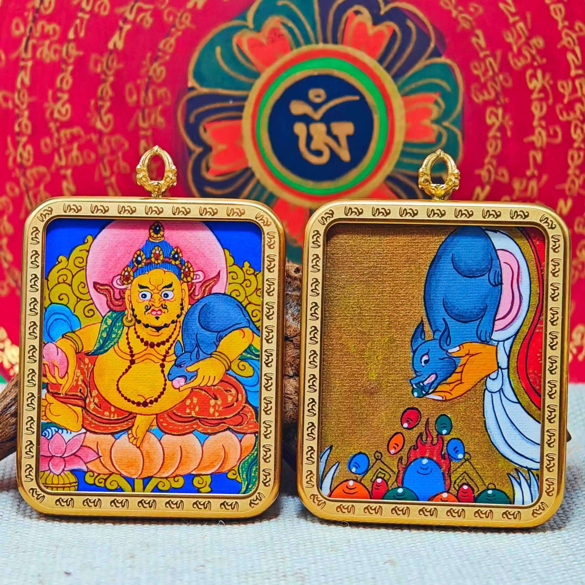 Hand - painted Tibet Yellow Jambhala Thangka Necklace - necklace - ORIENTGEM