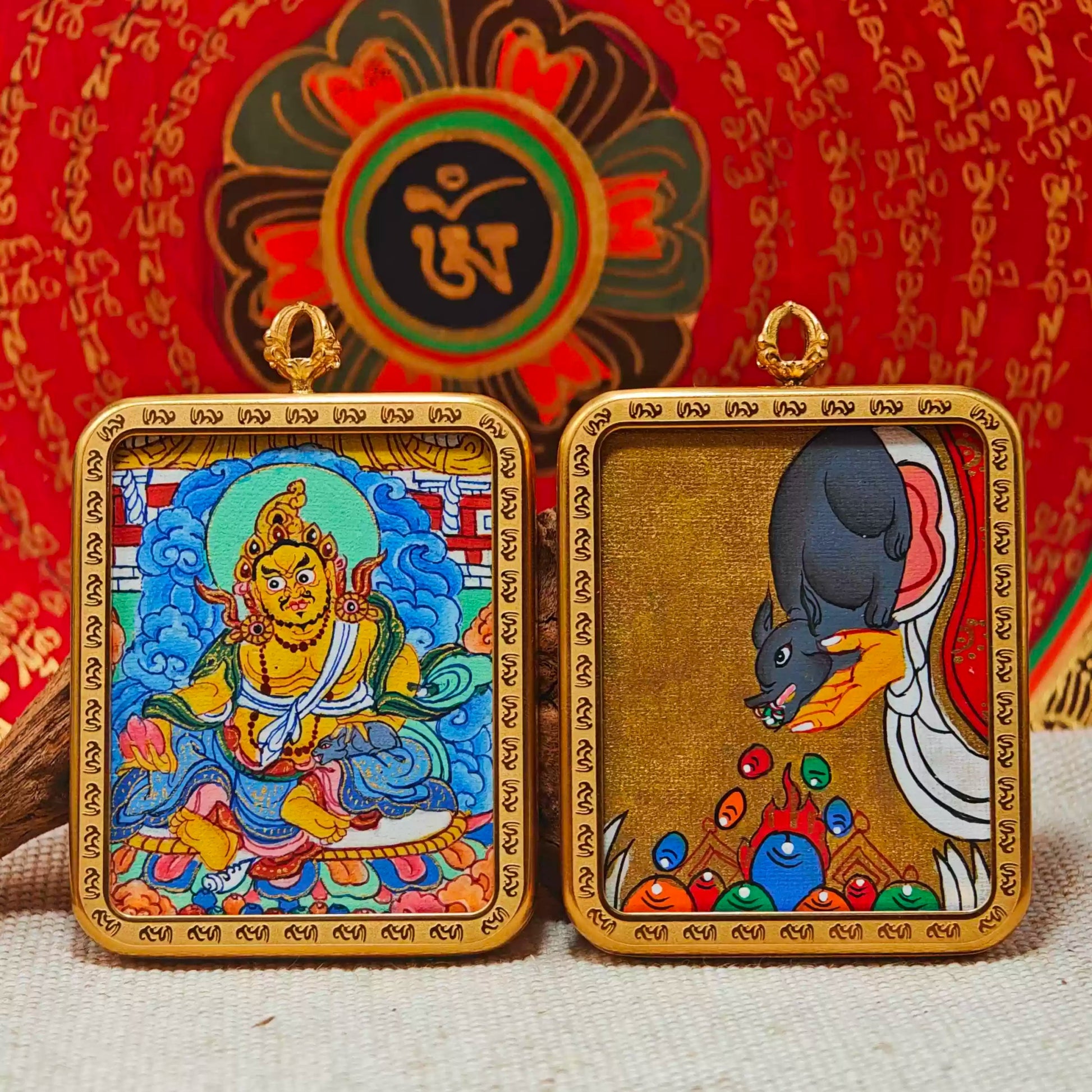 Hand - painted Tibet Yellow Jambhala Thangka Necklace - necklace - ORIENTGEM