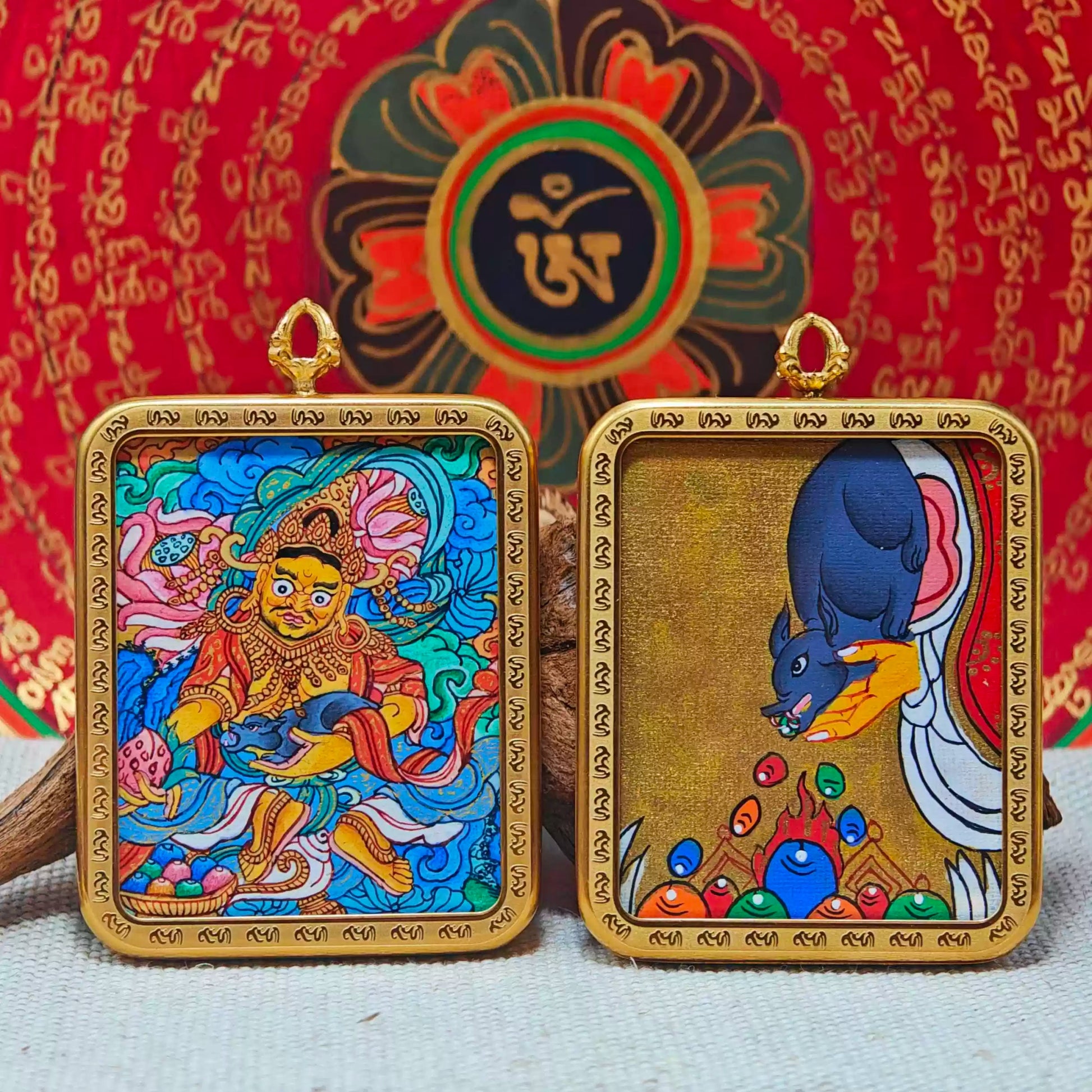 Hand - painted Tibet Yellow Jambhala Thangka Necklace - necklace - ORIENTGEM