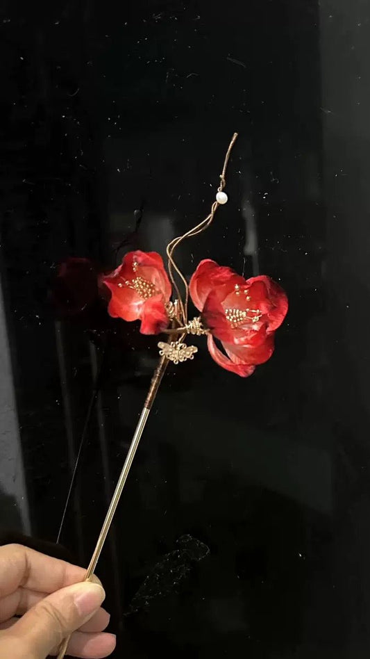 Handmade Intangible Cultural Heritage Velvet Flower Wedding Flower - Hairpin - ORIENTGEM