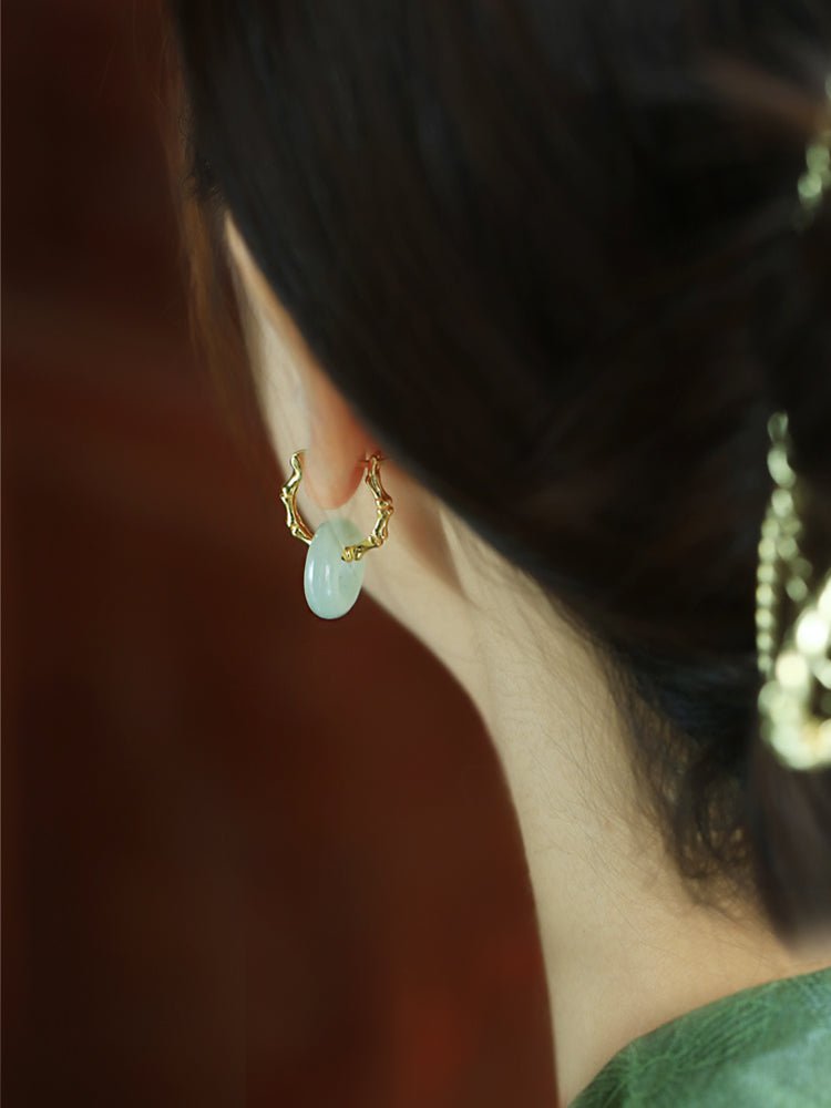 Hollow Circuit Jade Earrings | Jade Jewelry - Silver earring - Sterling Silver Earrings - Silver Jewelry -ORIENTGEM