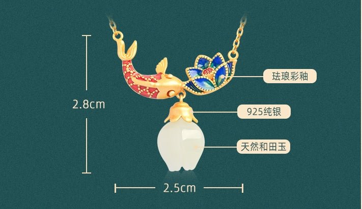 Koi Lotus Flower Jade Necklace|China chic Jade Jewelry - necklace - ORIENTGEM