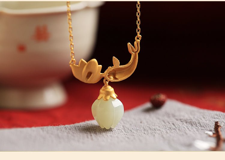 Koi Lotus Flower Jade Necklace|China chic Jade Jewelry - necklace - ORIENTGEM