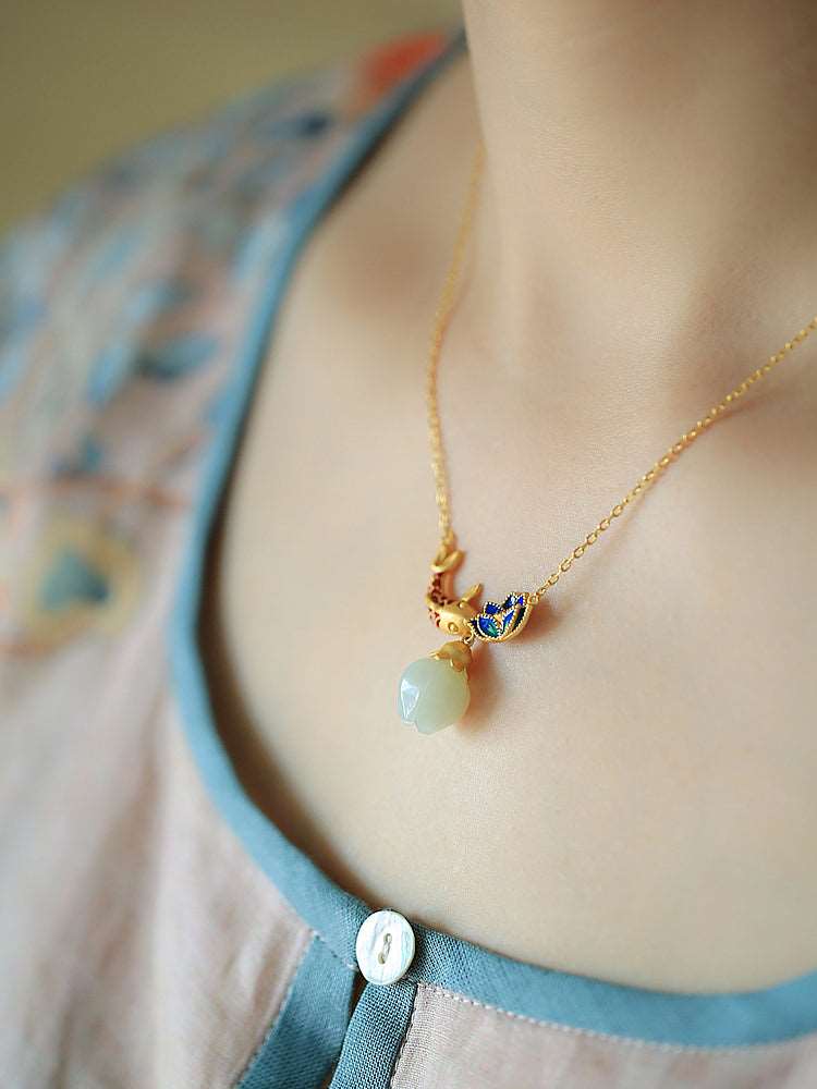 Koi Lotus Flower Jade Necklace|China chic Jade Jewelry - necklace - ORIENTGEM
