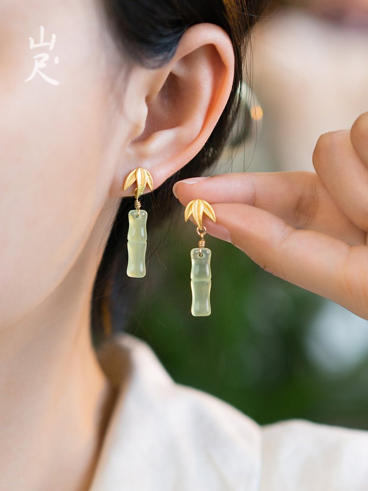 Little Bamboo Jade Earrings | Jade Jewelry - Silver earring -Silver Jewelry -Sterling Silver Earrings- ORIENTGEM