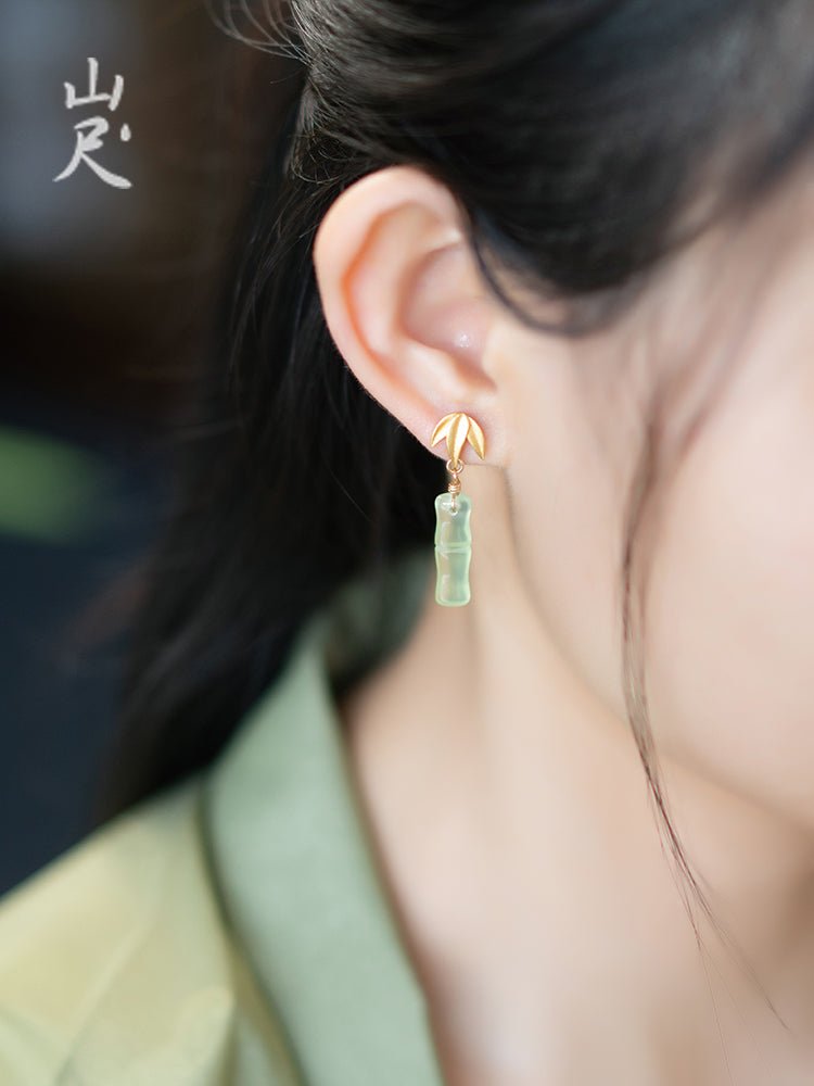 Little Bamboo Jade Earrings | Jade Jewelry - Silver earring -Silver Jewelry -Sterling Silver Earrings- ORIENTGEM