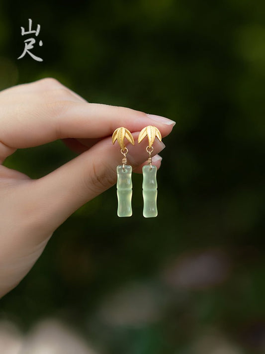 Little Bamboo Jade Earrings | Jade Jewelry - Silver earring -Silver Jewelry -Sterling Silver Earrings- ORIENTGEM