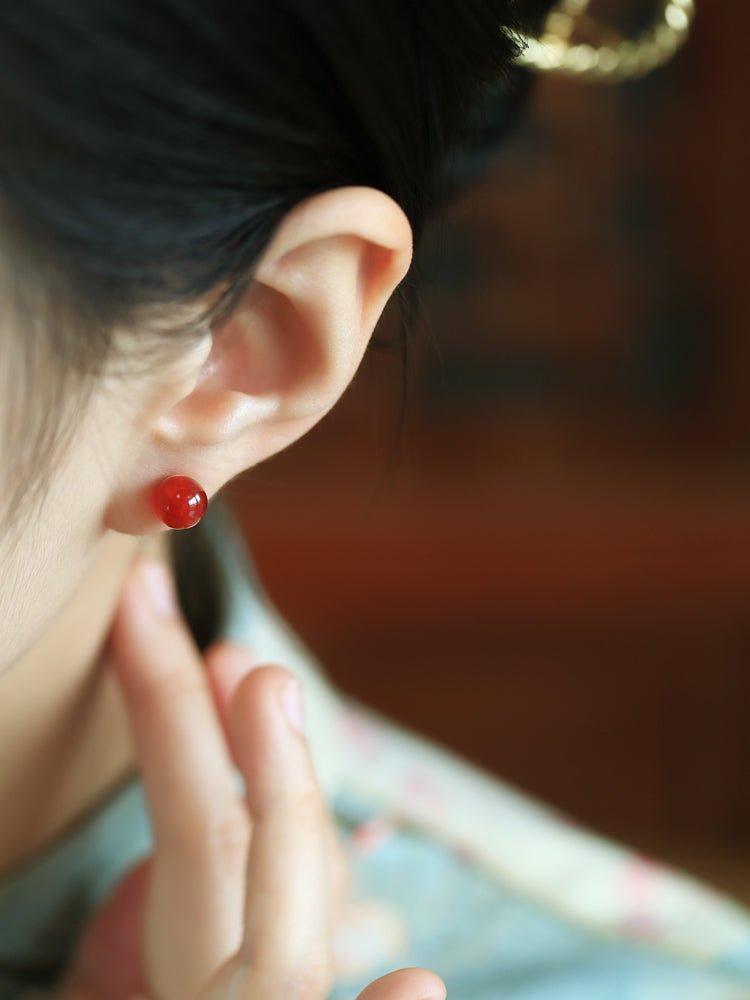 Little Red Agate Jade Earrings - Jade Jewelry- Silver earring - Sterling Silver Earrings - Silver Jewelry -ORIENTGEM