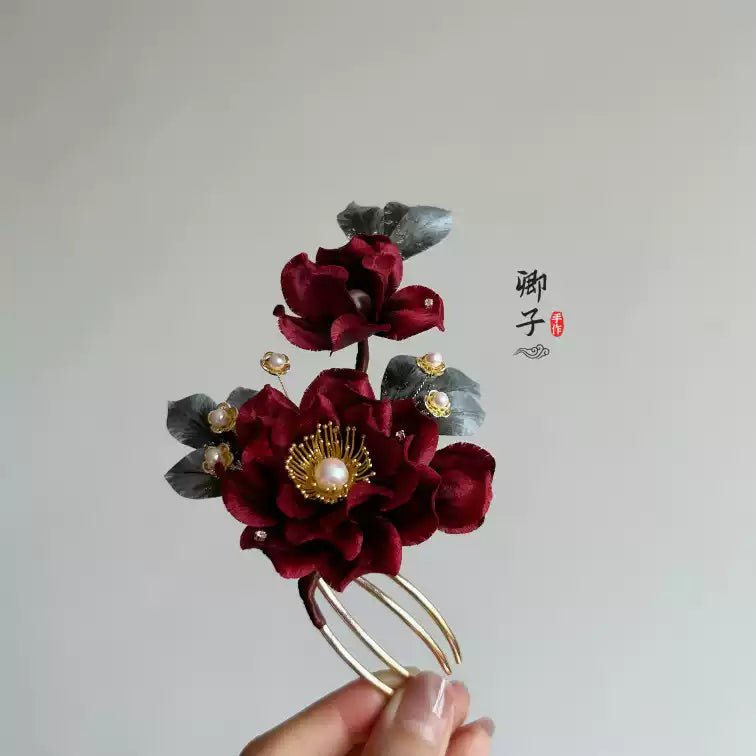 Lolita Ronghua Flower Hairpin - Velvet Flower - ORIENTGEM