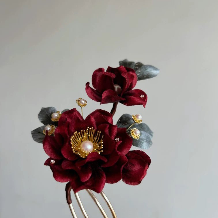 Lolita Ronghua Flower Hairpin - Velvet Flower - ORIENTGEM