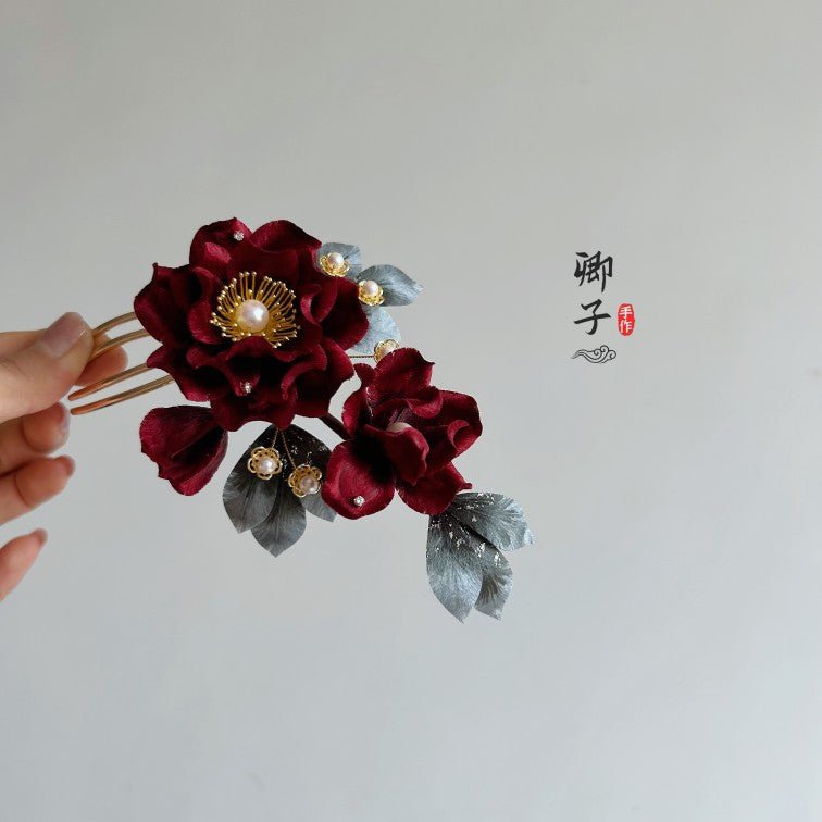 Lolita Ronghua Flower Hairpin - Velvet Flower - ORIENTGEM