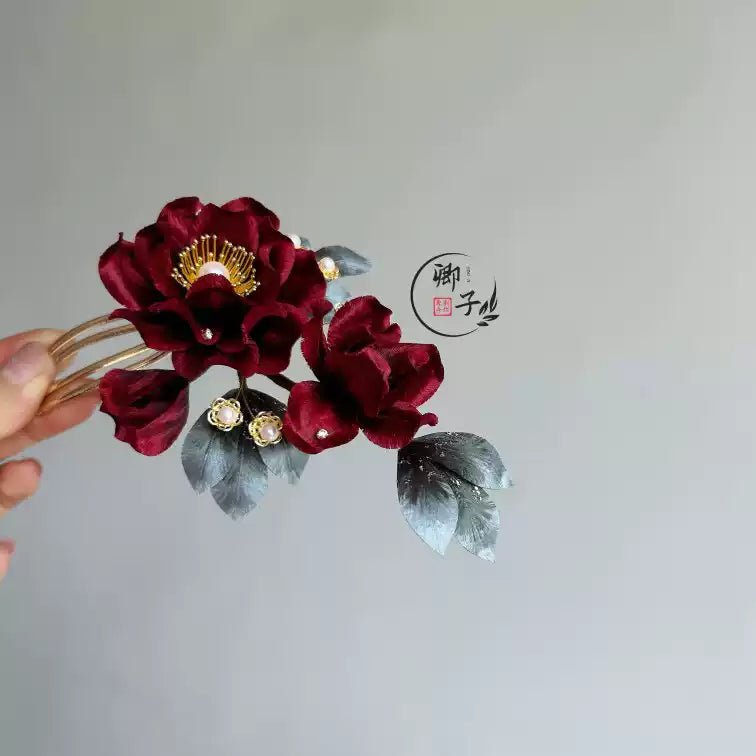 Lolita Ronghua Flower Hairpin - Velvet Flower - ORIENTGEM
