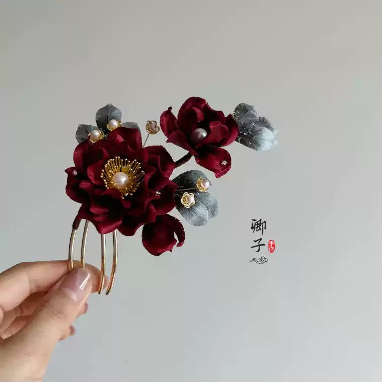 Lolita Ronghua Flower Hairpin - Velvet Flower - ORIENTGEM