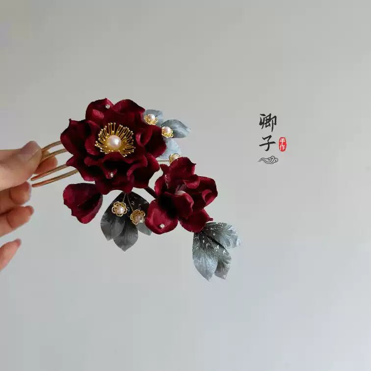 Lolita Ronghua Flower Hairpin - Velvet Flower - ORIENTGEM