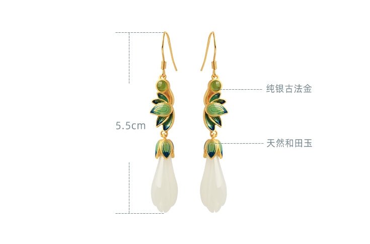Magnolia Flower Jade Earrings | Jade Jewelry - earring - ORIENTGEM